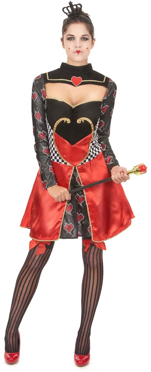 Sexy Queen of Hearts (uit Alice in Wonderland) jurkje met kroon - Hartenkoningin kostuum maat 36-38 (S)