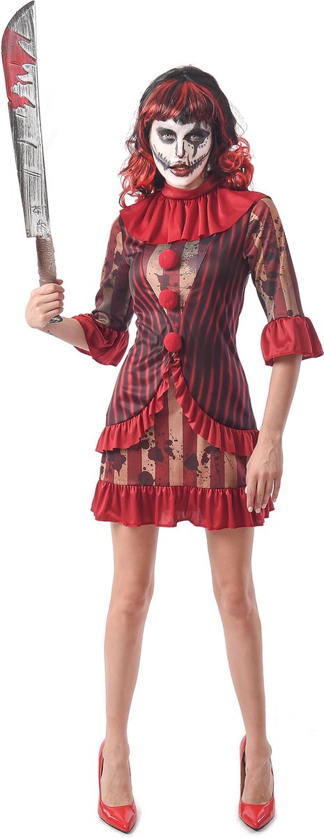   - Angstaanjagende clown vermomming rood vrouw - Rood - M