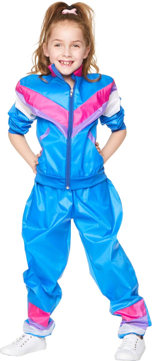   - Blauw trainingspakkostuum uit de jaren 80 voor meisjes