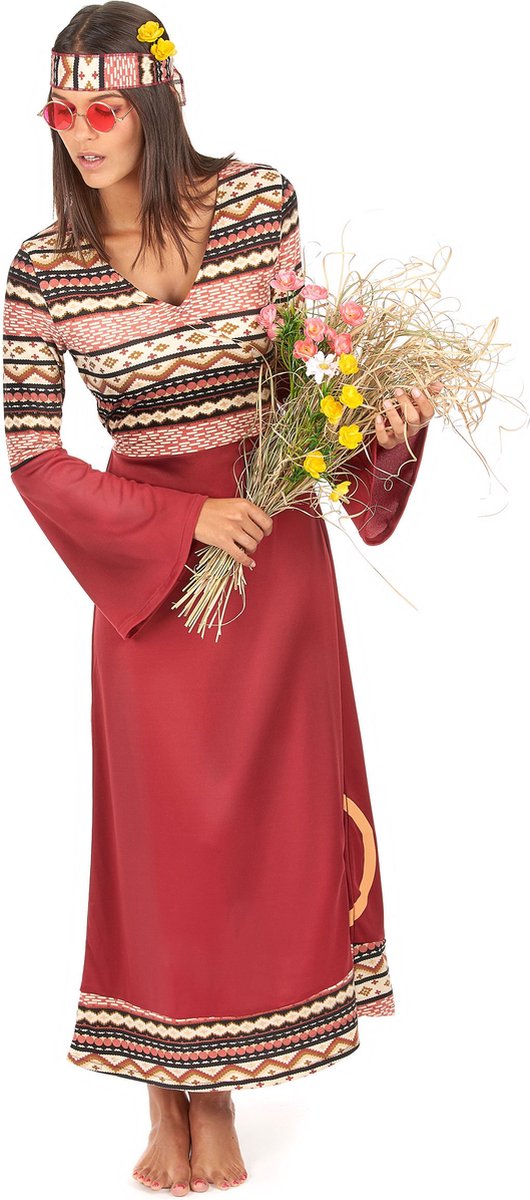   - Bordeaux rood hippie kostuum voor vrouwen