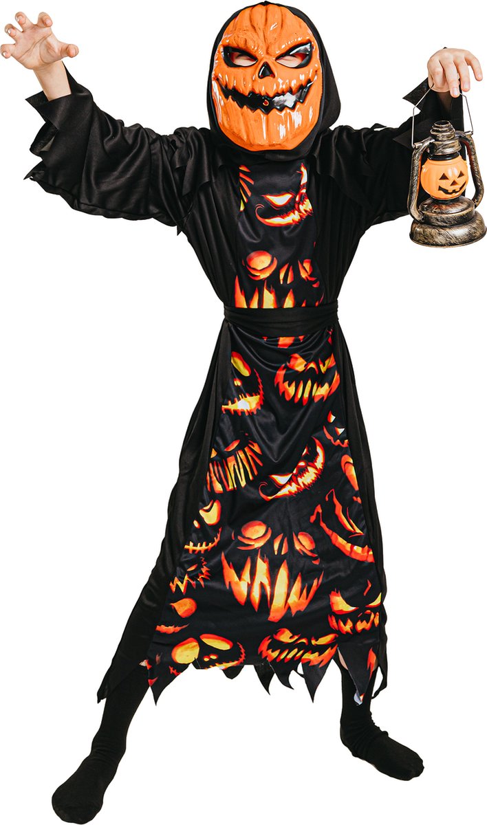   - Griezelige pompoenvermomming voor kinderen - Zwart - L 128/140 (10-12 jaar)