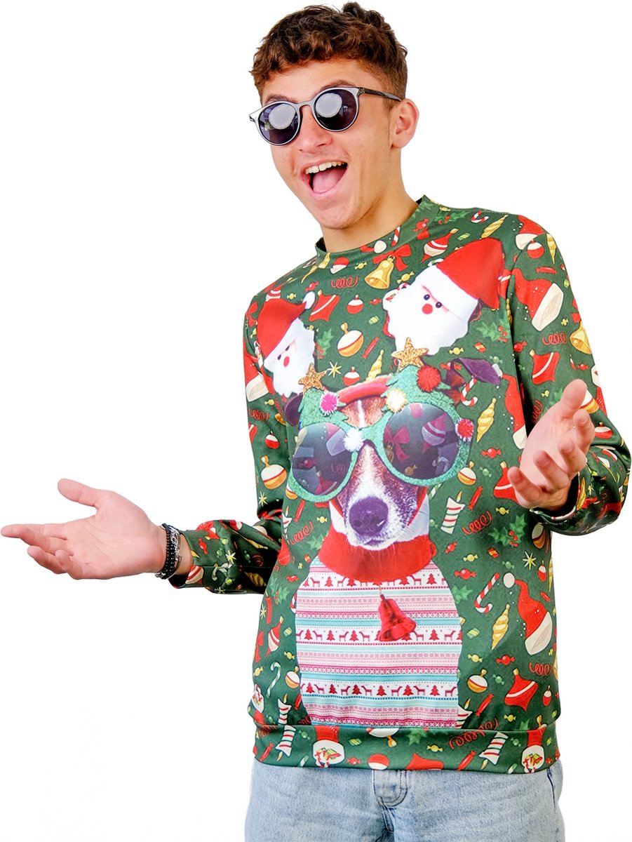   - Kersttrui met hondenprint voor volwassenen