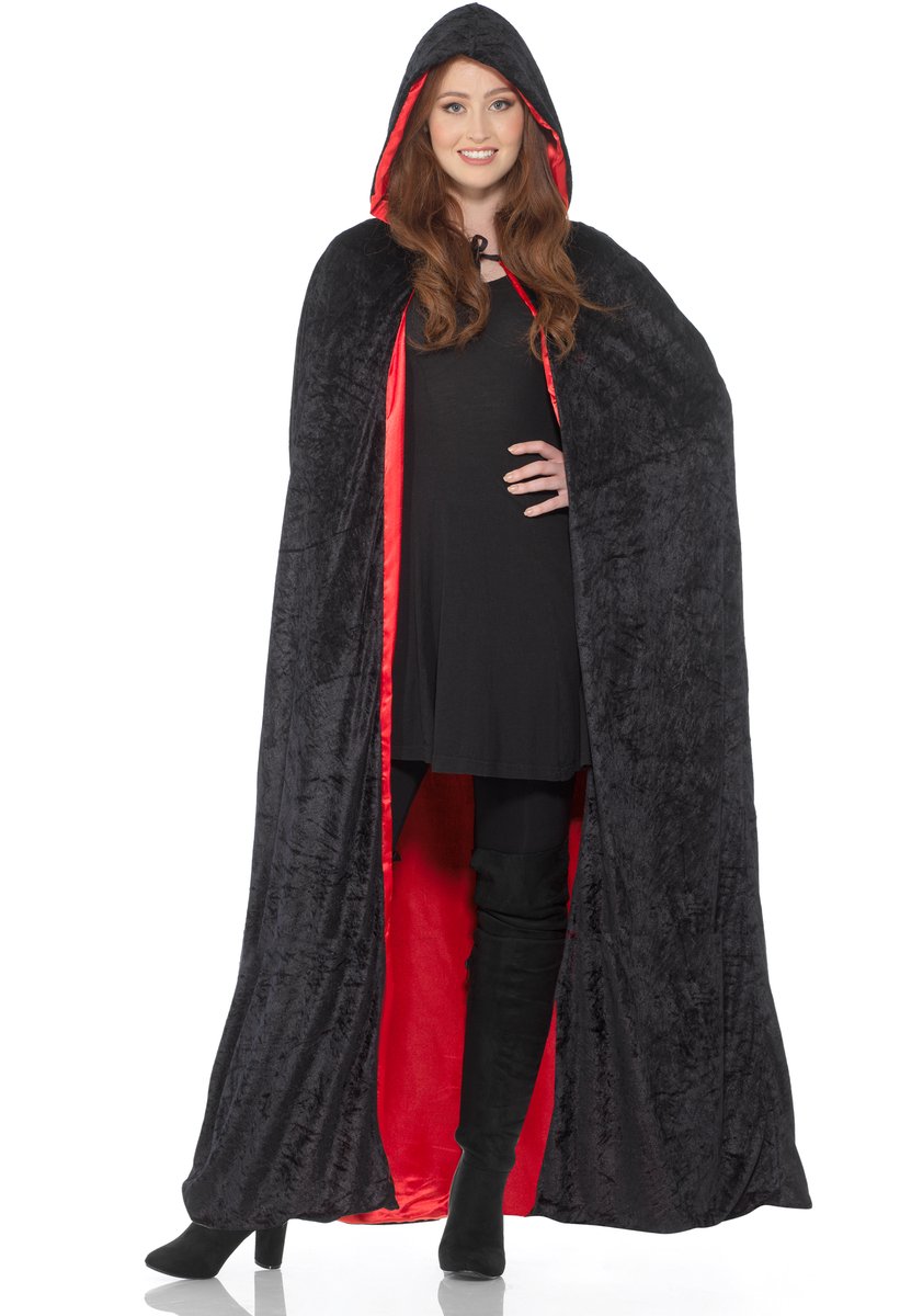   - Lange omkeerbare zwarte en rode luxe cape voor volwassenen