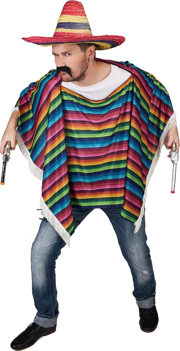   - Veelkleurige Mexicaanse poncho met franjes voor volwassenen