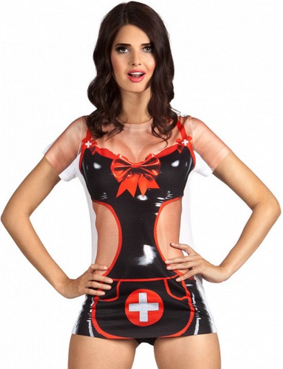 shirt Naughty nurse dames polyester zwart maat M