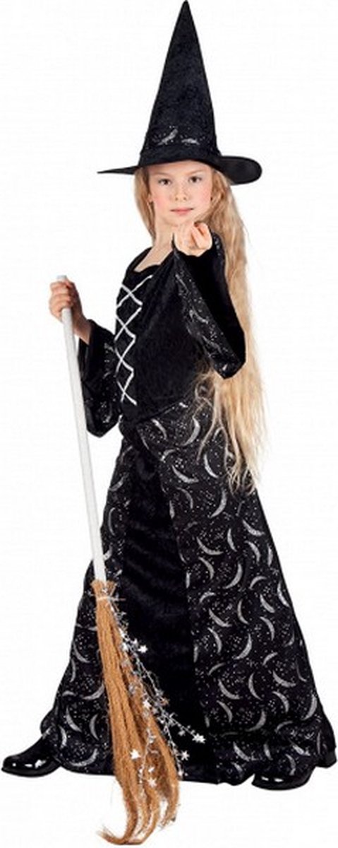 verkleedjurk Midnight Witch zwart/zilver maat 4-6 jaar