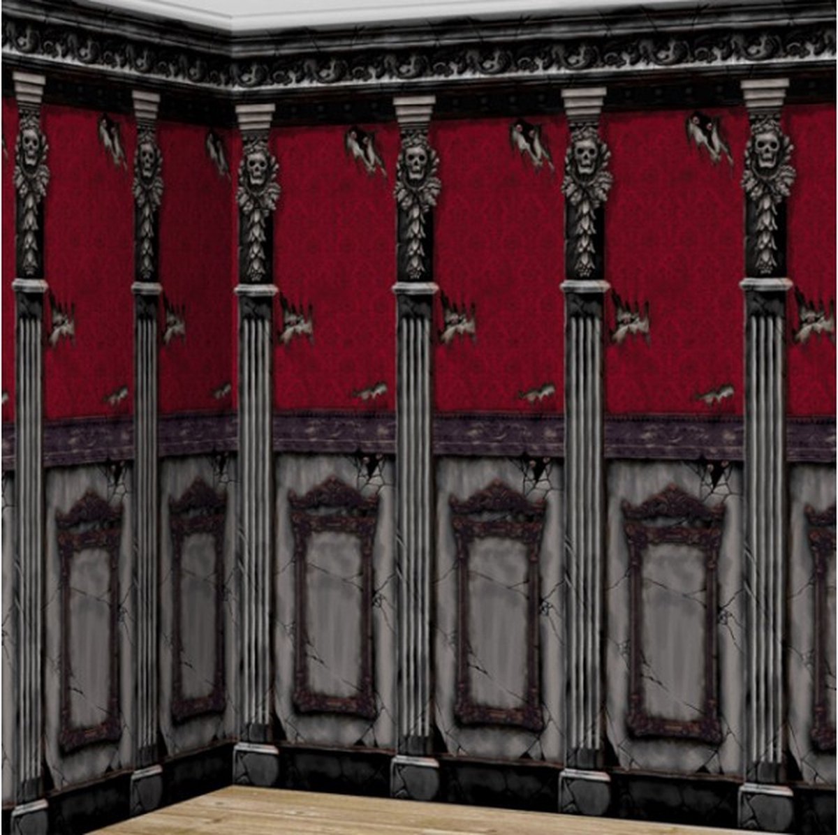 wanddecoratie Gothic Mansion 6,1 meter grijs/rood