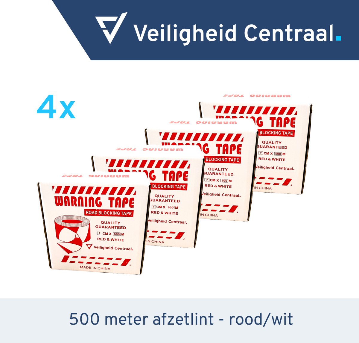 4 stuks - Afzetlint rood/wit 500 meter