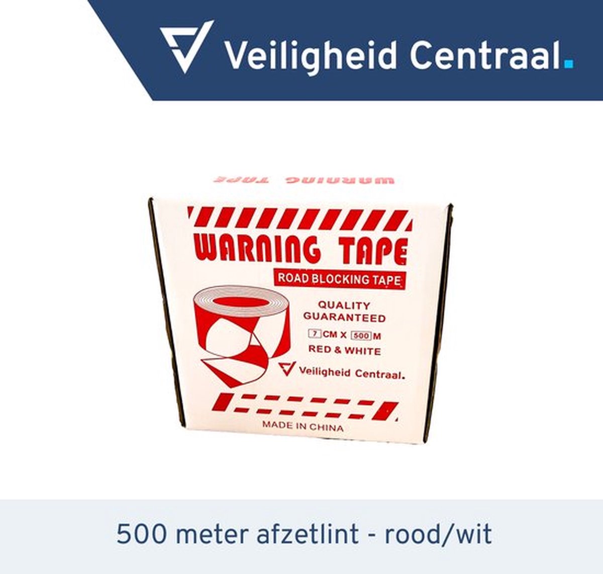 Afzetlint rood/wit - rol 500 meter - sterk 50 micron - hoge rekbaarheid