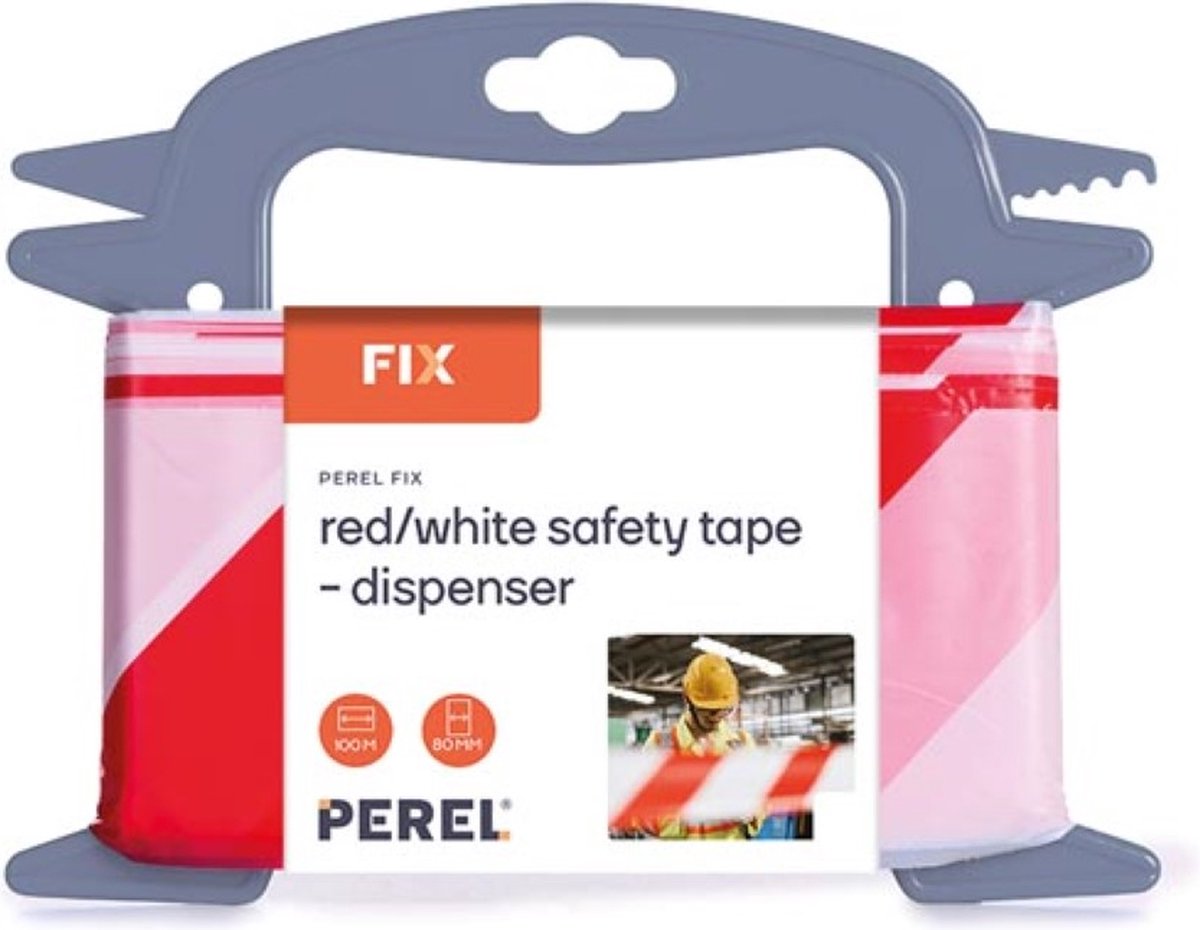 Perel Afzetlint op haspel 100 m, ideaal voor tijdelijke afzettingen en evenementen, rood/wit