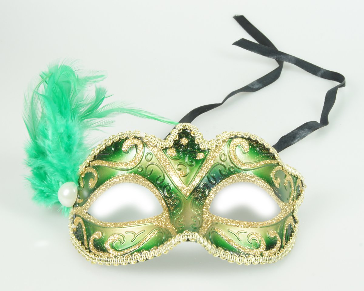 Venetiaans masker – Groen groene kleur – carnaval – feest- evenement – thema – italiaans – verkleed – kinderfeest – veren – bal masquê – gemaskerd