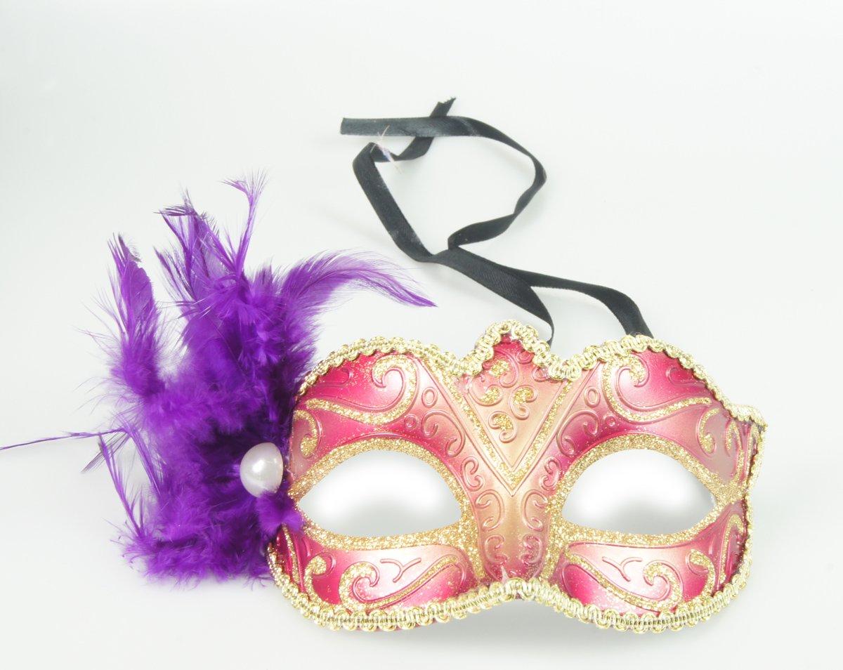 Venetiaans masker – Roze kleur – carnaval – feest- evenement – thema – italiaans – verkleed – kinderfeest – veren – bal masquê – gemaskerd