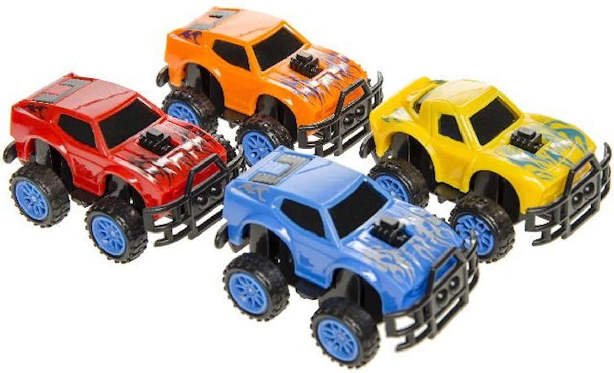 Stoere Monster Truck 12 stuks met pull back motor frictiemotor - 6 cm traktatie uitdeelcadeautje