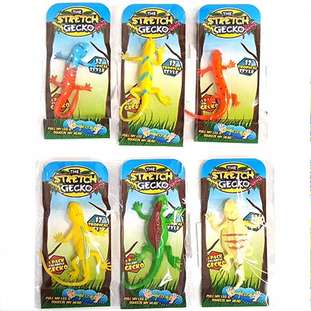 Stretchy Gekko - Uitrekbare Hagedis 9 cm - 12 verschillende uitdeelcadeautje traktatie