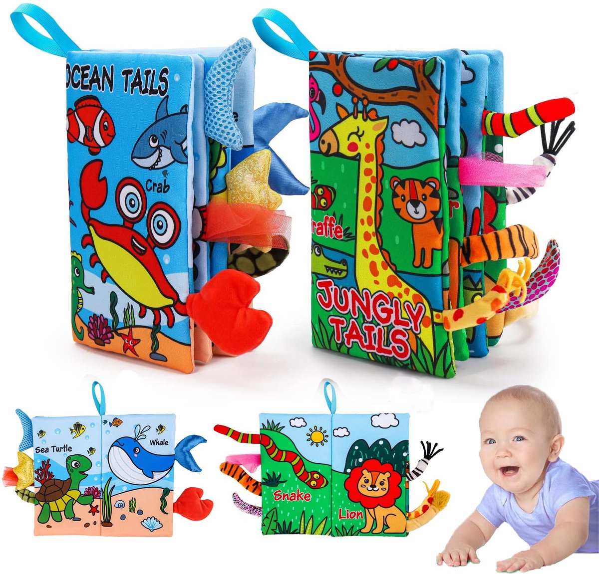 2 stuks babyvoelboeken - zachte knisperende stoffen boeken om aan te raken - interactieve boeken voor vroeg leren - essentiële spullen voor pasgeborenen - speelgoed voor babys - cadeaus voor 0, 3, 6 en 12 maanden