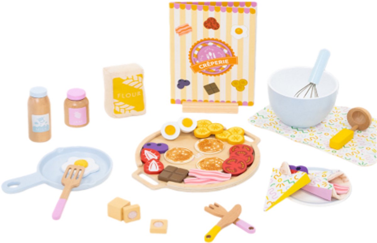 Houten Pannenkoeken- En Pizzaspeelgoedset, Kinderpannenkoekenspeelgoed, Keukenaccessoires, Ontbijtpannenkoekenset, Kinderkeukenspeelgoed Geschikt Voor Kleine Chef-Koks Van 3-5 Jaar