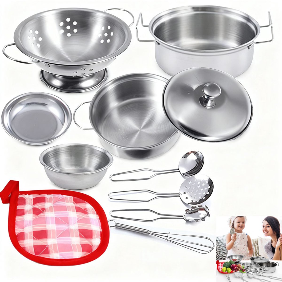 Keuken Speelgoed Set - Mini Keuken Food Kook Accessoires - RVS Doen-alsof Kookgerei Kookset - Montessori Keuken Speelgoed - Pannenset voor Kinderen - 11 Stuks