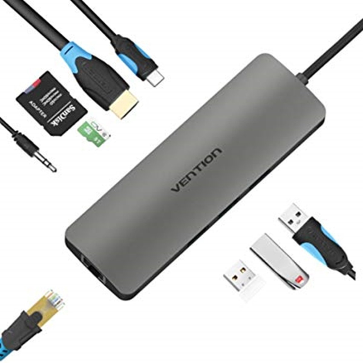 All in One USB-C C Type USB C naar RJ45/HDMI/Audio 3.5mm/USB 3.0 /USB-C/TF/SD Female Adapter