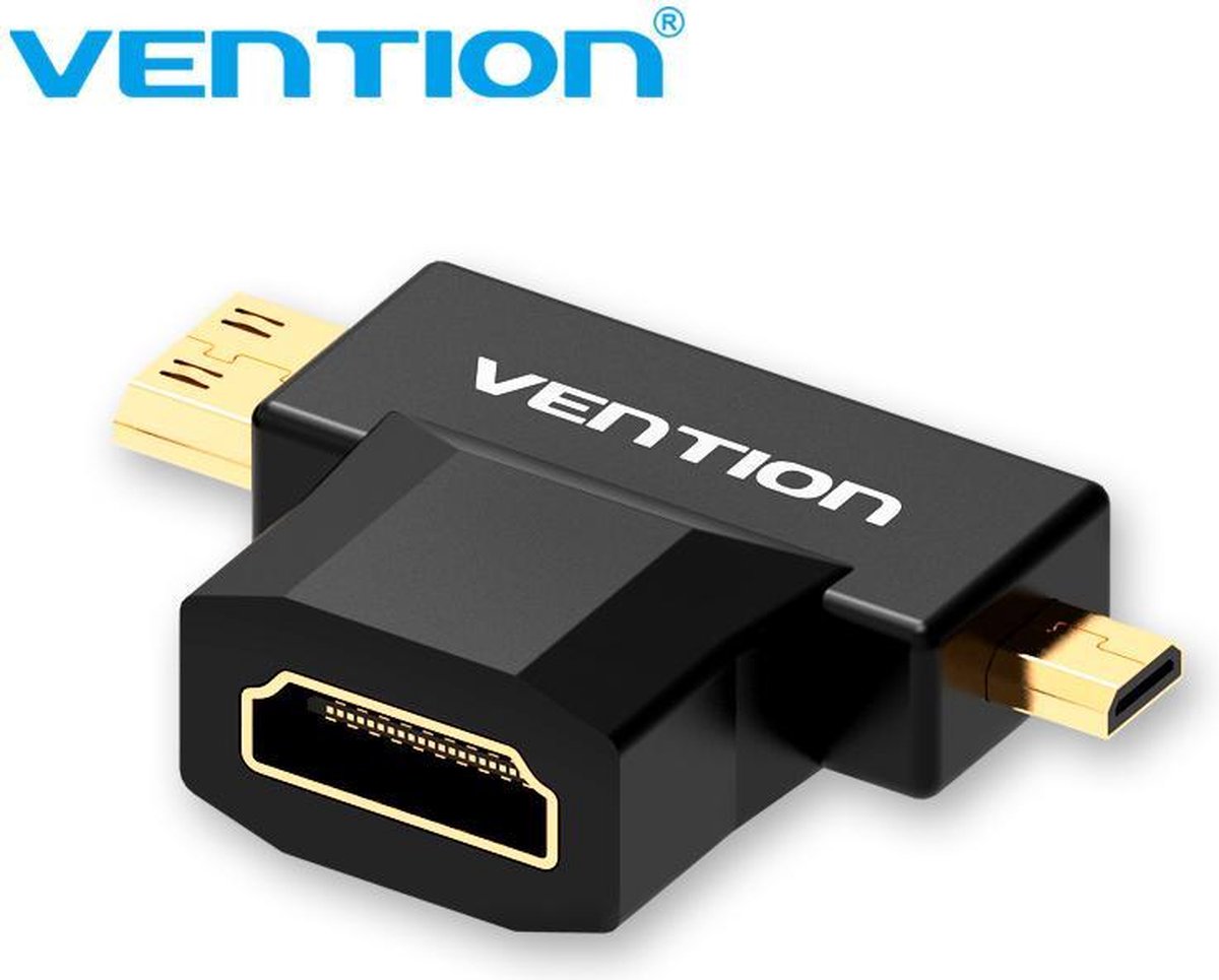 Mini HDMI (C) + Micro HDMI (D) naar HDMI Vrouwelijk/Female (A) - Full HD 1080P, 3D & 60Hz - Vention