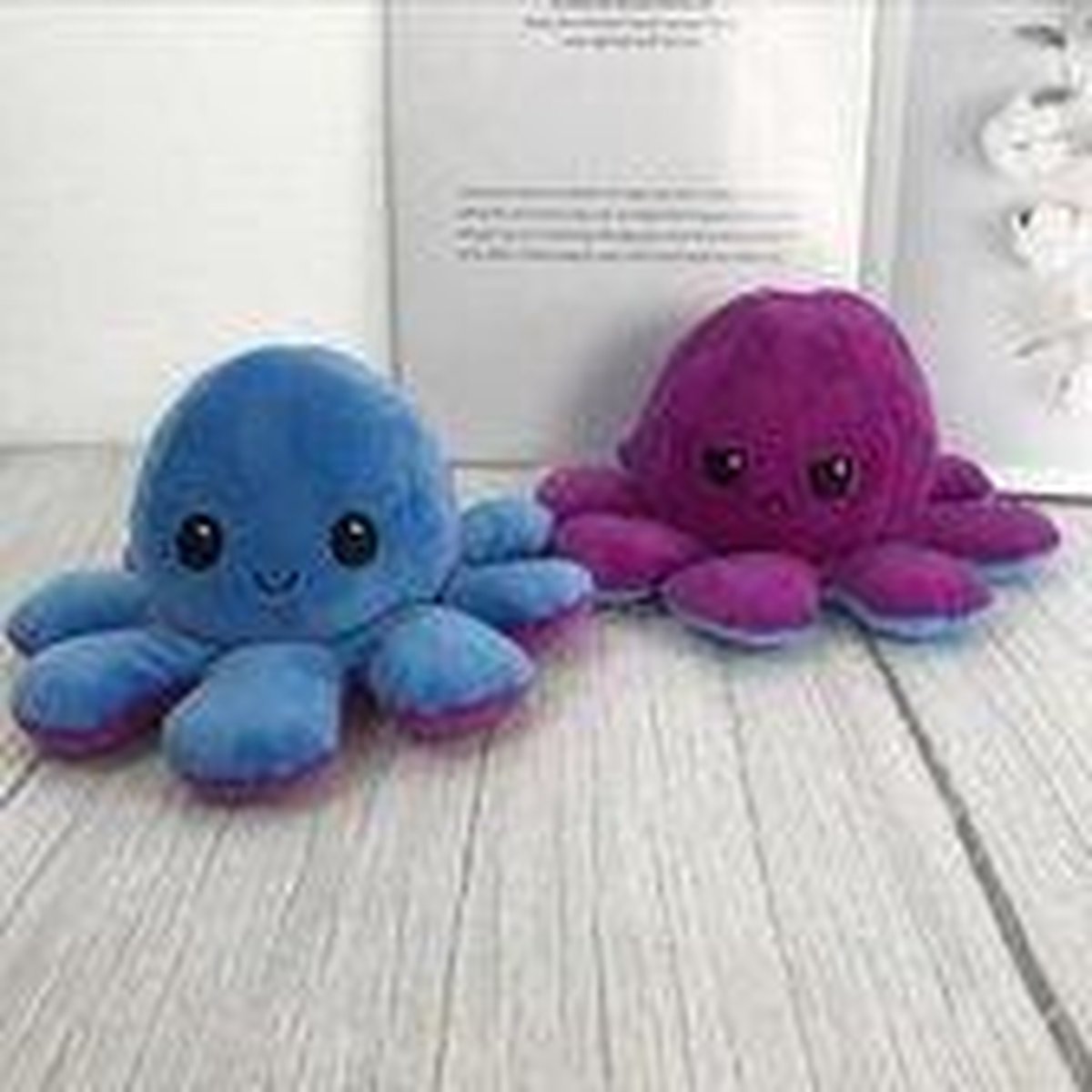 Knuffel Octopus - Mood Knuffel Omkeerbaar - Octopus Knuffel - emotie knuffel - Verwisselbaar - Blij en Boos knuffel - knuffel octopus omkeerbaar - Blauw/Paars