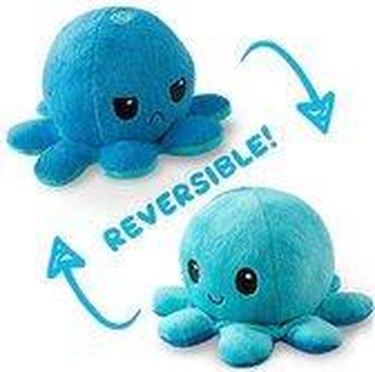 Knuffel Octopus - Mood Knuffel Omkeerbaar - Octopus Knuffel - emotie knuffel - Verwisselbaar - Blij en Boos knuffel - knuffel octopus omkeerbaar - Blauw/Turquoise