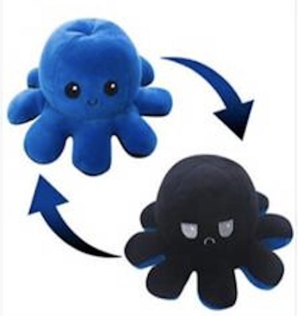 Knuffel Octopus - Mood Knuffel Omkeerbaar - Octopus Knuffel - emotie knuffel - Verwisselbaar - Blij en Boos knuffel - knuffel octopus omkeerbaar - Blauw/Zwart