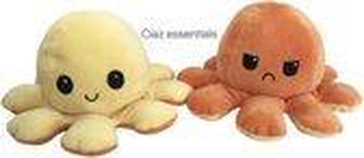 Knuffel Octopus - Mood Knuffel Omkeerbaar - Octopus Knuffel - emotie knuffel - Verwisselbaar - Blij en Boos knuffel - knuffel octopus omkeerbaar - Oranje/Geel