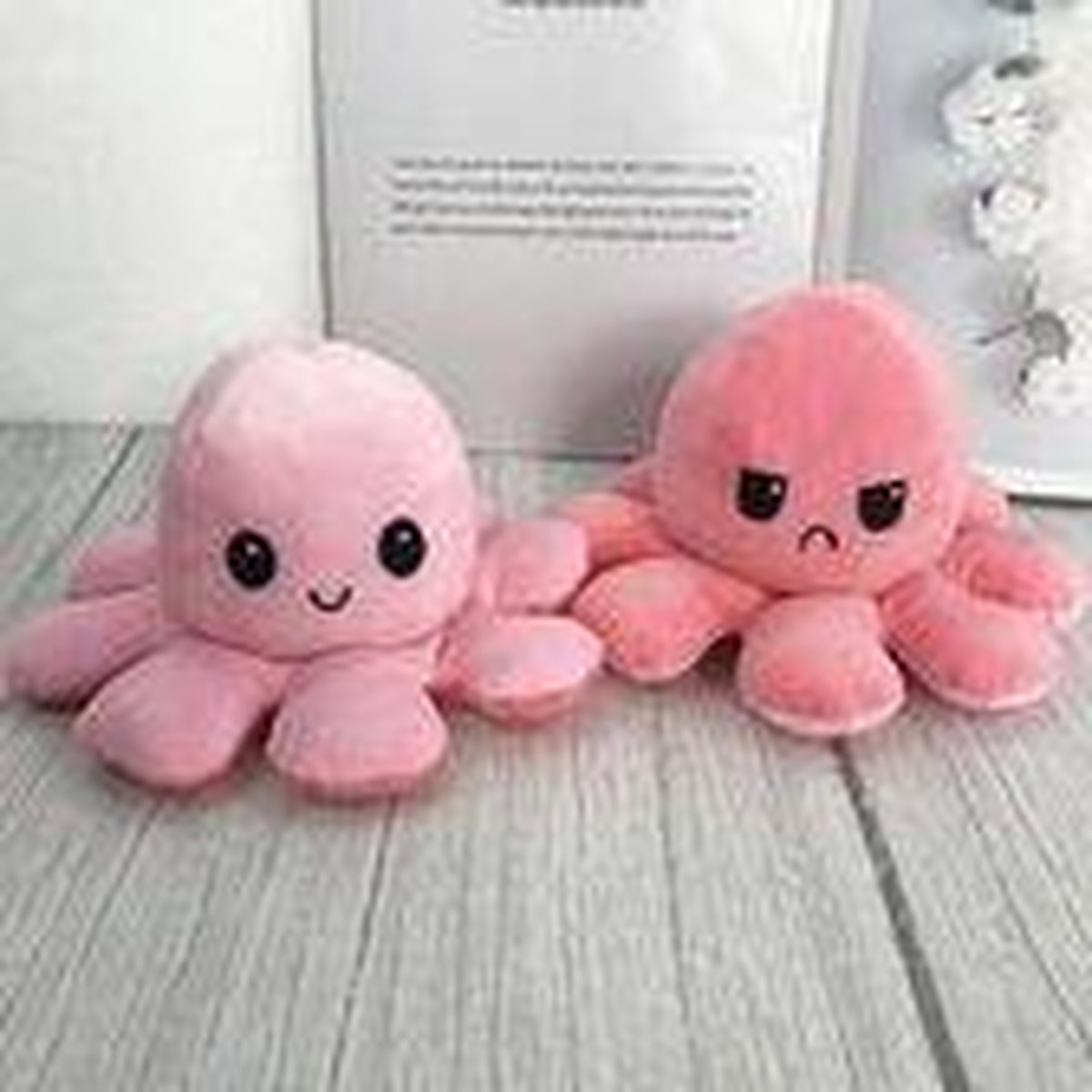 Knuffel Octopus - Mood Knuffel Omkeerbaar - Octopus Knuffel - emotie knuffel - Verwisselbaar - Blij en Boos knuffel - knuffel octopus omkeerbaar - Roze