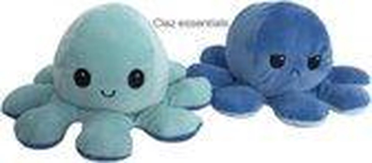 Knuffel Octopus - Mood Knuffel Omkeerbaar - Octopus Knuffel - emotie knuffel - Verwisselbaar - Blij en Boos knuffel - knuffel octopus omkeerbaar - blauw/blauw