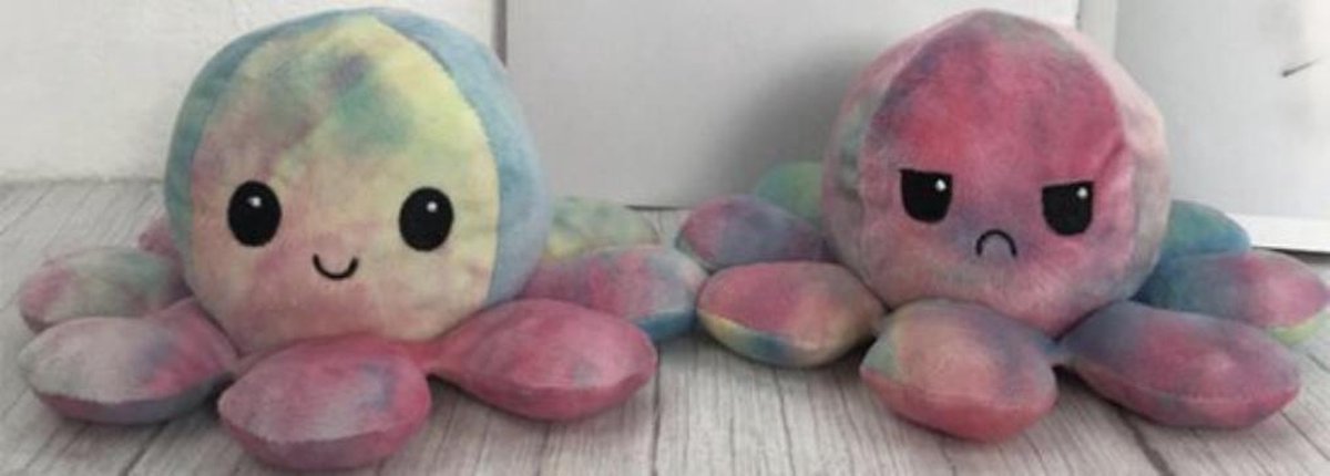 Knuffel Octopus - Mood Knuffel Omkeerbaar - Octopus Knuffel - emotie knuffel - Verwisselbaar - Blij en Boos knuffel - knuffel octopus omkeerbaar - roze (met blauwe vlekken)