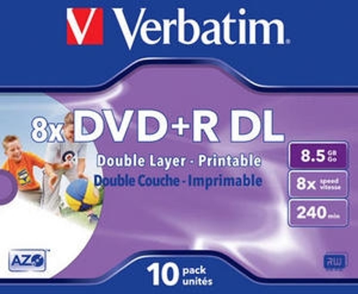 Verbatim 43665 DVD+R Double Layer Wide Inkjet Printable Schijven