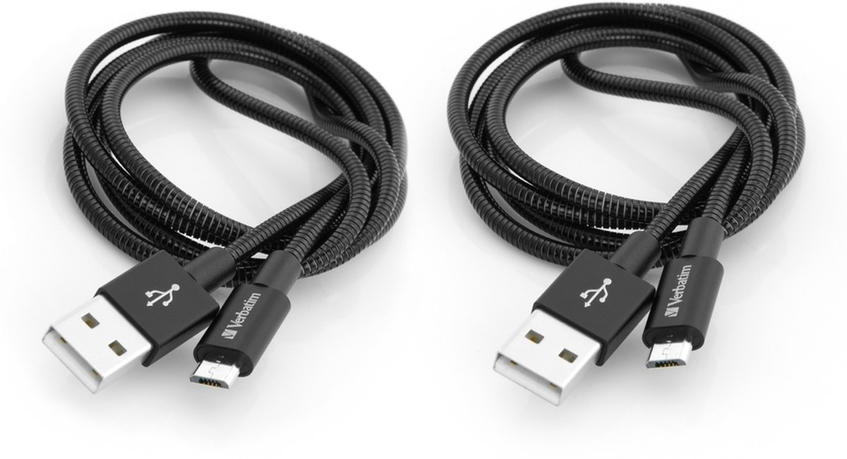 Verbatim Micro B USB Cable Sync & Charge 100cm Zwart - Duo Pack