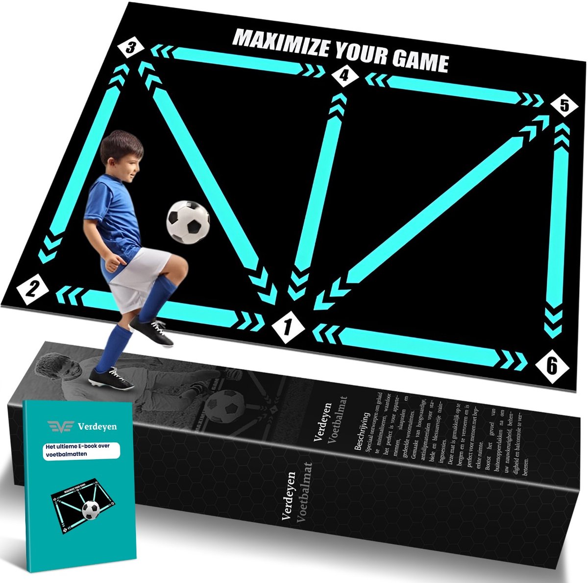   ® Voetbal Trainingsmat - Voetbal Trainingsmateriaal - Voetbal Spullen - Voetbal Training - Dribbelmat - Voetbalmat - Sportmat - 80x50 cm - Opvouwbaar - Antislip - Inclusief E-book