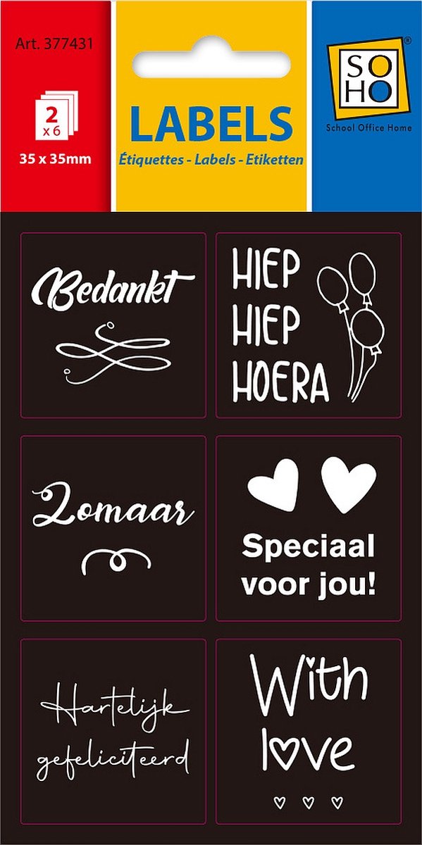 Zelfklevende Cadeaustickers - Verjaardag, Bedankt, zomaar, With Love - Zwart Wit - 48 stuks