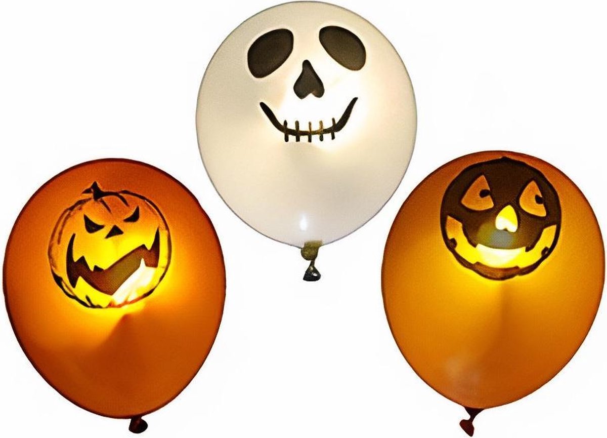 Verhaak Ballonnen Halloween Led Latex Oranje/wit 3 Stuks