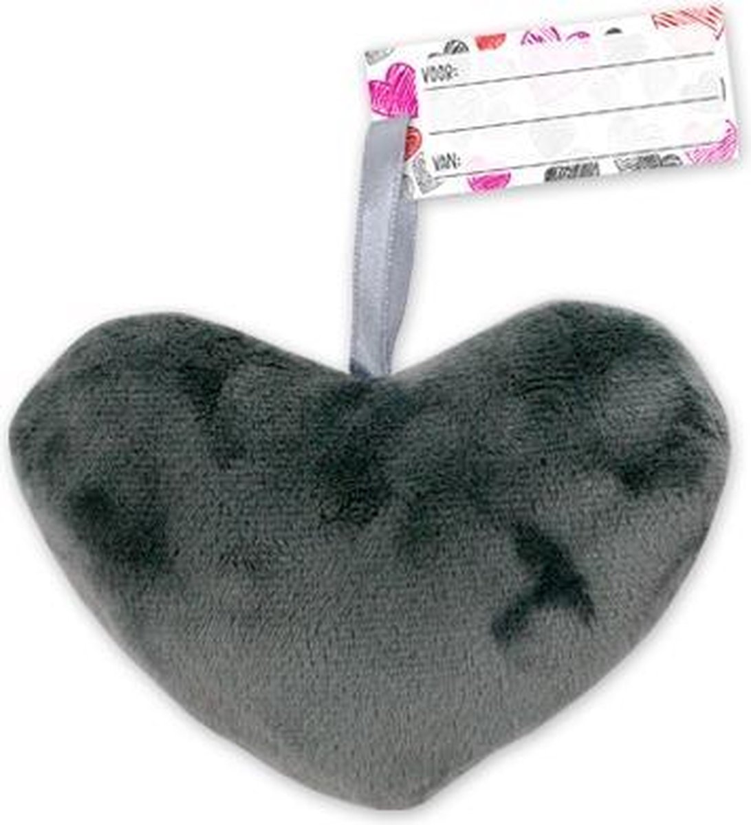 Verhaak Pluche Hart - Valentijn Cadeautje Vrouw – Hart Knuffel met Naamkaartje - 12 cm - Grijs