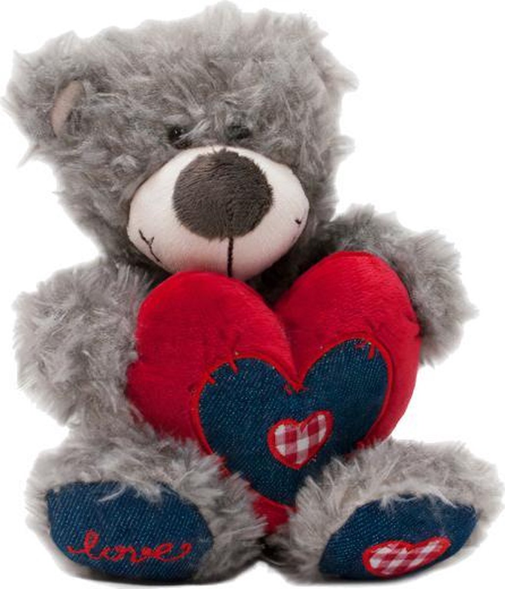 knuffelbeer Love junior 18 cm pluche grijs