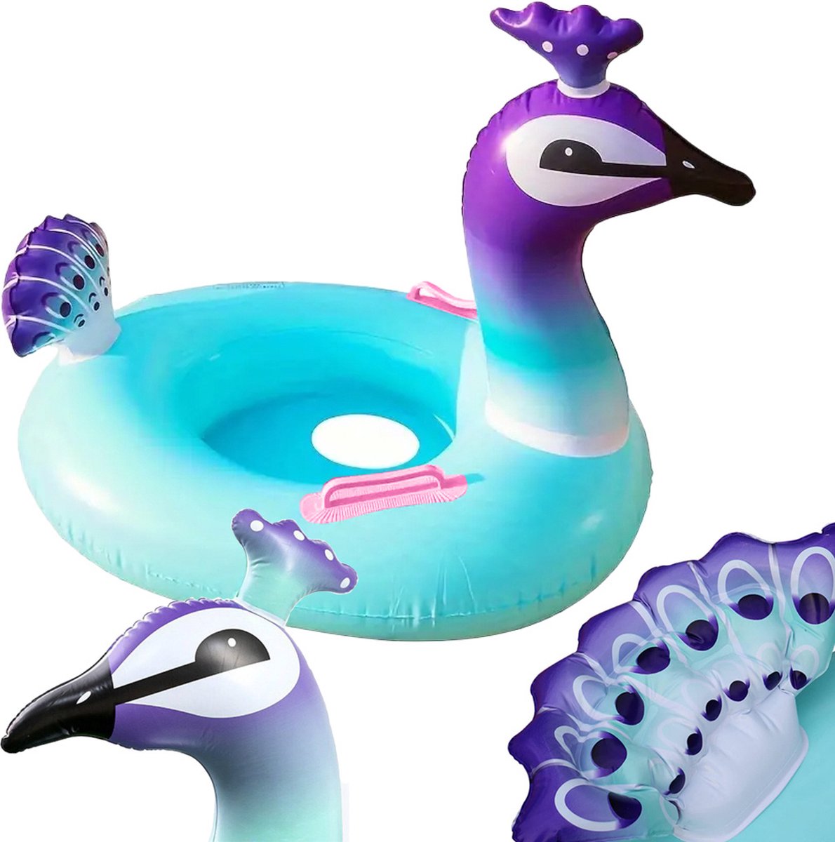   - Pauw - met Zitje - Handvatten - Blauw/Paars - Peuter en Baby - Zwemring - Babyzwemband - Babyfloat - Zwemtrainer - Opblaasbaar - Zwemstoel - Handvaten