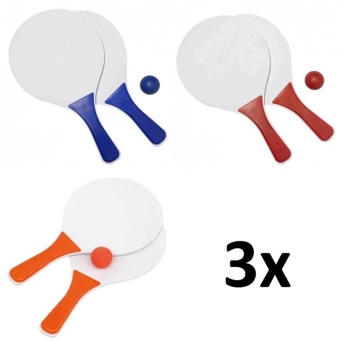 3x Beachball set - Rood-Blauw-Oranje-Wit - 37.5x23.5cm - Strandbal tennis