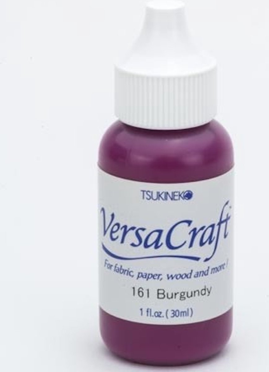 Tsukineko Versacraft 161 burgundy refill - versa craft stempelinkt navul rood roze 30 ml. - permanente inkt voor stof, papier, hout en meer