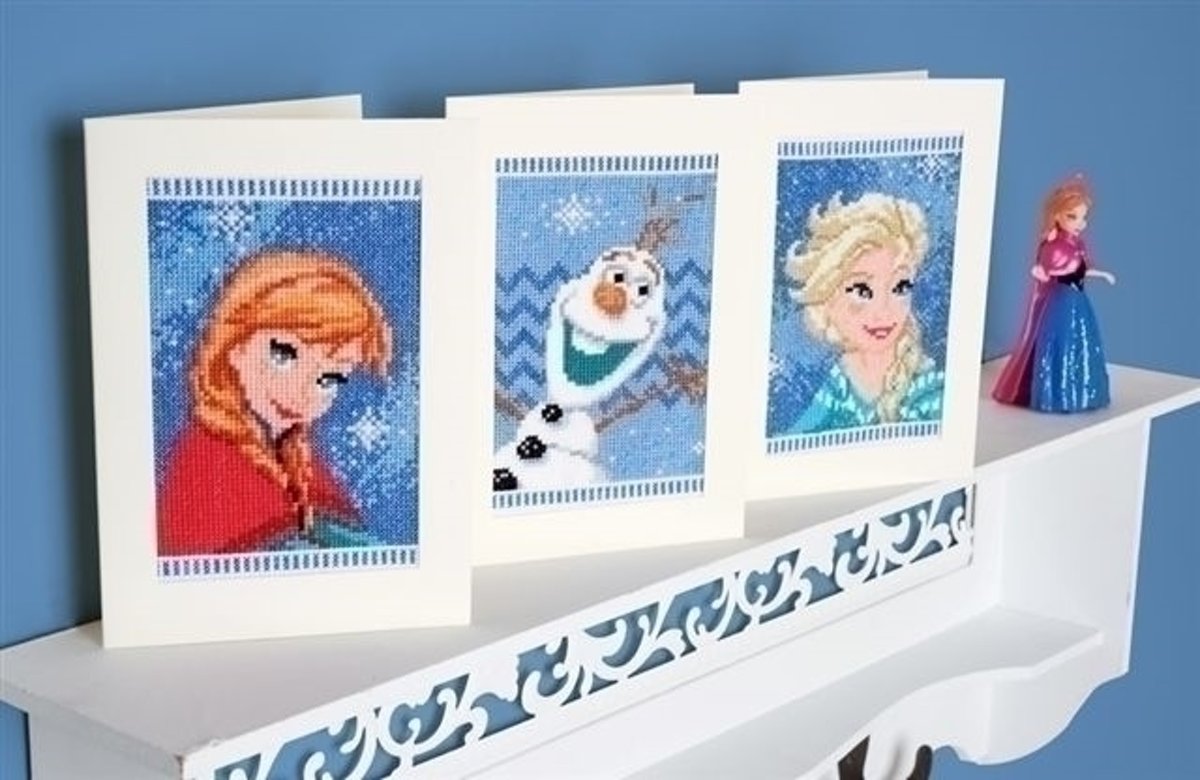 Vervaco Borduurpakket Disney Frozen wenskaarten Anna, Elsa en Olaf 3st 0168526