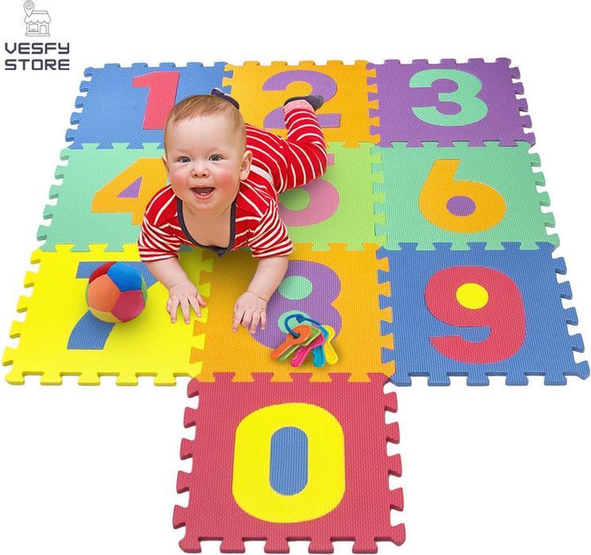 Vesfy Store ® Multicolor Speelmat - 18 -delig Puzzel van Schuim Vloer Tegels in 9 Kleuren - 32 x 32x1 cm - Zacht en Dik EVA Foam - Antislip en Waterafstotend - Educatief Speel Kleed voor Baby/Peuters/Kinderen vanaf 0 jaar - Jongens en Meisjes