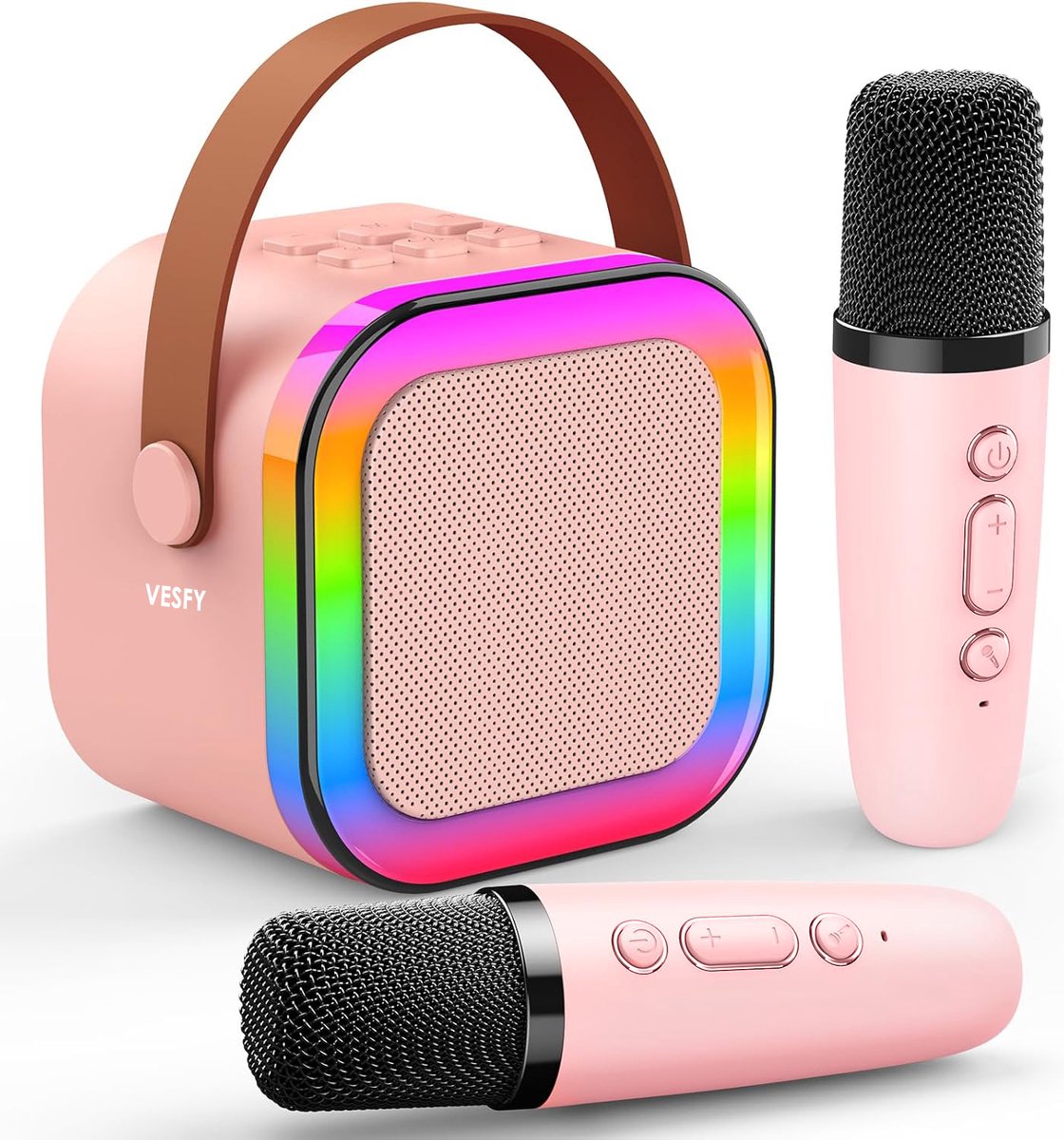   Pro Karaoke Set met Bluetooth 5.0 - Draadloos & Draagbaar - 2x Microfoons - LED Verlichting - Voor Feest & Kinderen
