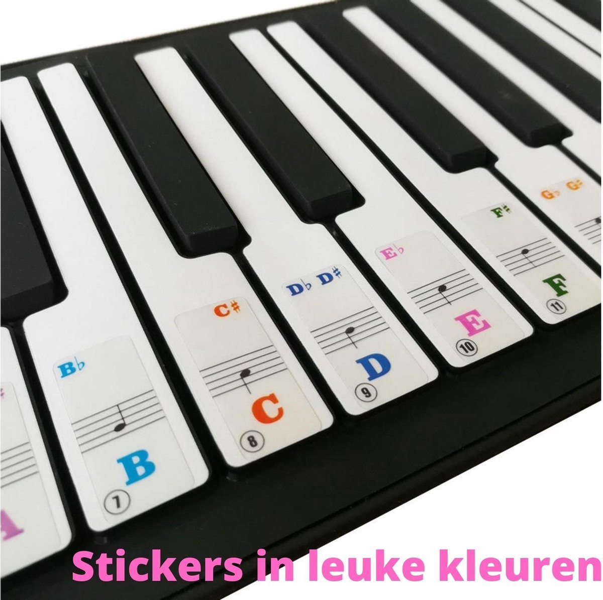 Piano Bladmuziek – Piano Stickers – Piano Lesboek – Keyboard Stickers – Gekleurde Noten – Muzieknoten Lezen - Leer zelfstandig piano spelen