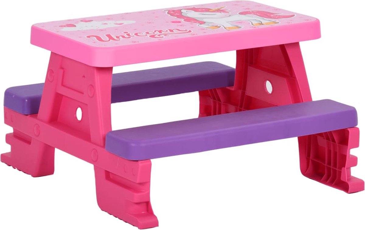 VidaLife Kinderpicknicktafel met banken 79x69x42 cm roze