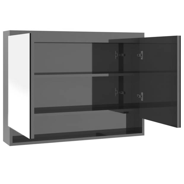 vidaXL Badkamerkast met spiegel 80x15x60 cm MDF glanzend grijs