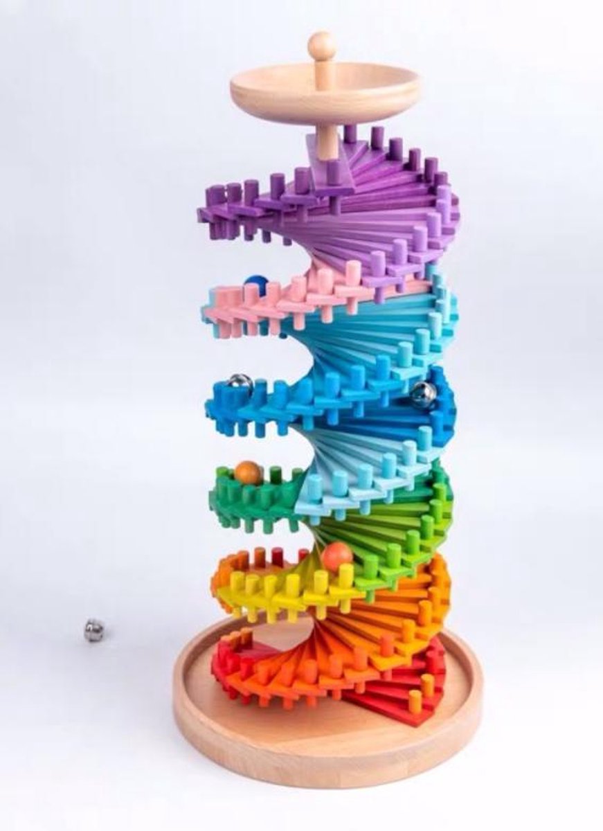 “Rainbow Stacker” - Imaginarium houten knikkerbaan - Motoriek Speelgoed - Quadrilla Vertigo Speelgoed - Bouwstenen + Track