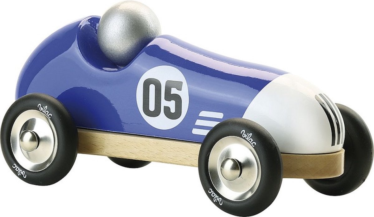 Vintage race auto hout blauw large 2335B