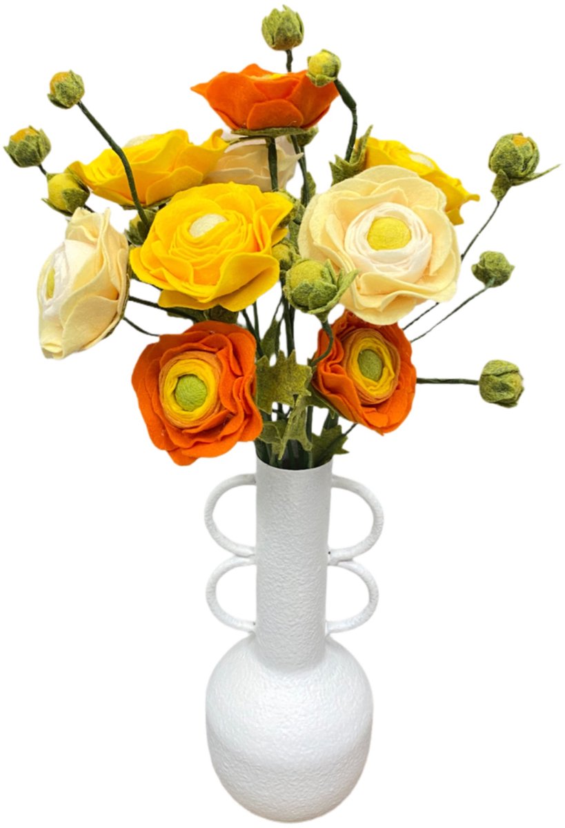 DIY Pakket -   bloemen maken - Ranonkels, Oranje, Geel & Zacht Geel - Bos van 9 bloemen