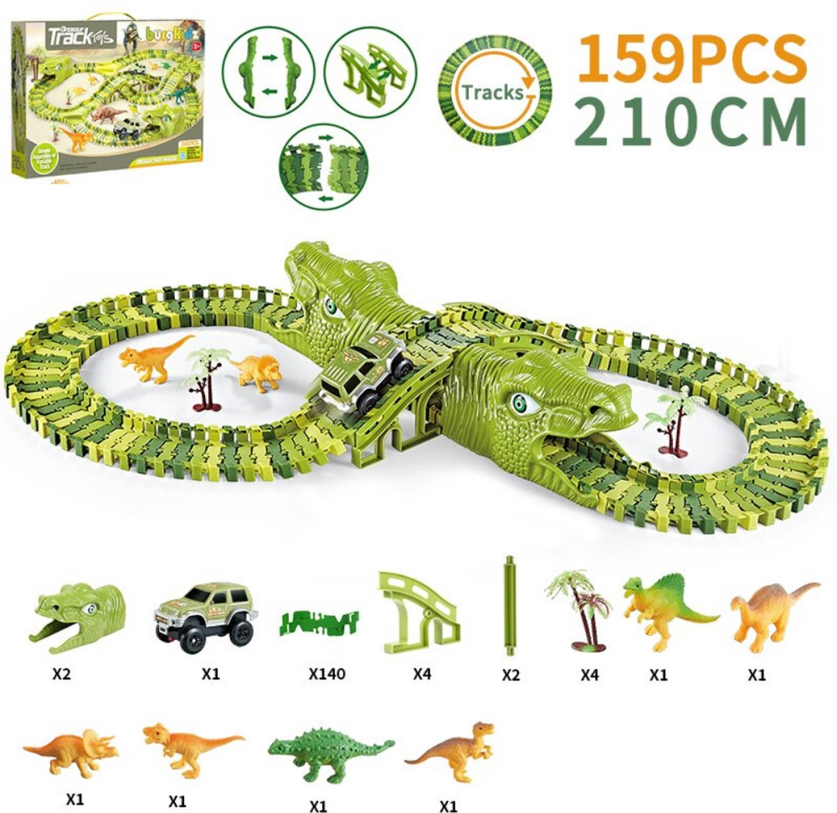 Vitafa® Dino Auto Track - 159 delen - Autobaan Speelgoed - Racebaan - Dinosaurus - Circuit - Speelgoed Jongens